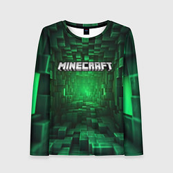 Лонгслив женский Minecraft logo зеленые плитки, цвет: 3D-принт