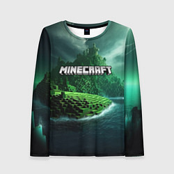 Лонгслив женский Minecraft logo зеленый мир, цвет: 3D-принт