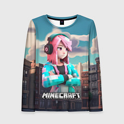 Лонгслив женский Minecraft девушка на фоне города, цвет: 3D-принт
