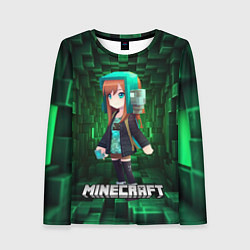 Лонгслив женский Minecraft девушка в зеленом мире, цвет: 3D-принт
