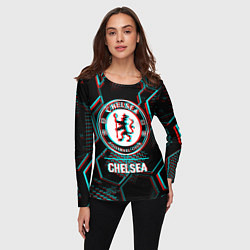 Лонгслив женский Chelsea FC в стиле glitch на темном фоне, цвет: 3D-принт — фото 2