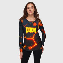 Лонгслив женский Doom плиты лого в огне, цвет: 3D-принт — фото 2