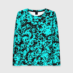 Женский лонгслив Пятнистый яркий чёрно-голубой