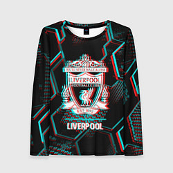 Женский лонгслив Liverpool FC в стиле glitch на темном фоне