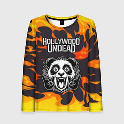 Лонгслив женский Hollywood Undead рок панда и огонь, цвет: 3D-принт
