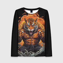 Женский лонгслив Муай - Тай тигр в стойке боевые искусства