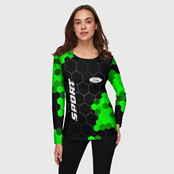 Лонгслив женский Ford green sport hexagon, цвет: 3D-принт — фото 2