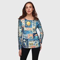 Лонгслив женский Инопланетные обитатели на пэчворке, цвет: 3D-принт — фото 2