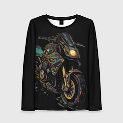 Женский лонгслив Темный мотоцикл на черном фоне