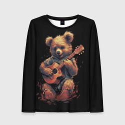 Женский лонгслив Большой плюшевый медведь играет на гитаре