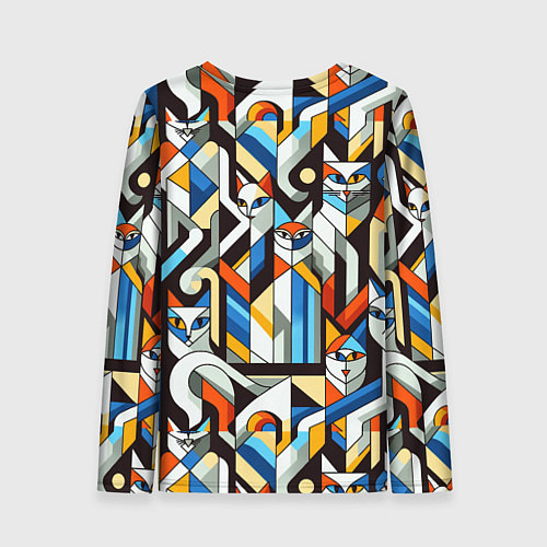 Женский лонгслив Узор с котами / 3D-принт – фото 2