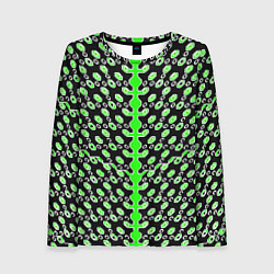 Лонгслив женский Зелёные киберпанк ячейки на чёрном фоне, цвет: 3D-принт