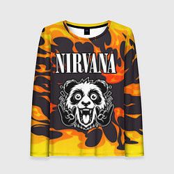 Лонгслив женский Nirvana рок панда и огонь, цвет: 3D-принт
