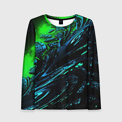 Лонгслив женский Яркая зеленая краска на темной абстракции, цвет: 3D-принт