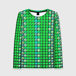 Лонгслив женский Зелёные плитки и чёрная обводка, цвет: 3D-принт