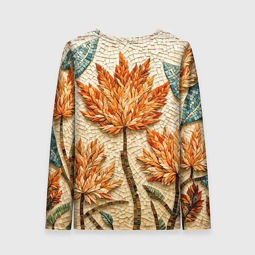 Женский лонгслив Мозаика осенняя листва в теплых тонах / 3D-принт – фото 2