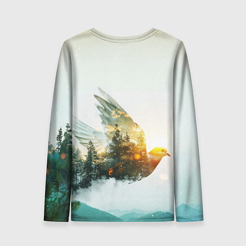 Женский лонгслив Летящий голубь и лес эффект двойной экспозиции / 3D-принт – фото 2