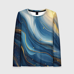 Лонгслив женский Золотая волнистая текстура на синей ткани, цвет: 3D-принт