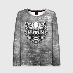 Женский лонгслив Злой волк на сером фоне
