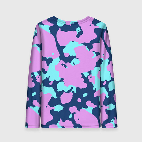 Женский лонгслив Паттерн с сиреневыми и голубыми пятнами / 3D-принт – фото 2
