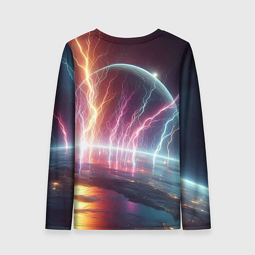 Женский лонгслив Неоновый космос - разряд молний / 3D-принт – фото 2