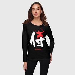 Лонгслив женский Иероглиф - красный самурай, цвет: 3D-принт — фото 2