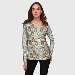 Лонгслив женский Совы птицы паттерн, цвет: 3D-принт — фото 2