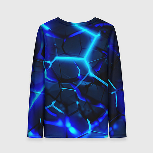 Женский лонгслив Яркие голубые неоновые плиты в разломе / 3D-принт – фото 2