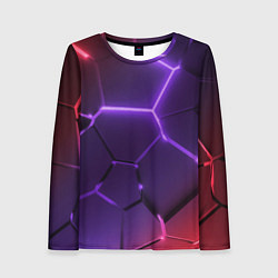 Женский лонгслив Красно-фиолетовые неоновые плиты в разломе