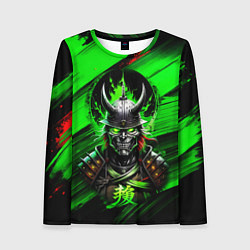 Женский лонгслив Самурай зеленый яркий фон