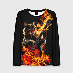Женский лонгслив Кот в огне играет рок