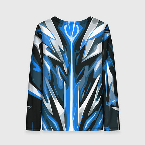 Женский лонгслив Хаотичная сине-белая абстракция на чёрном фоне / 3D-принт – фото 2