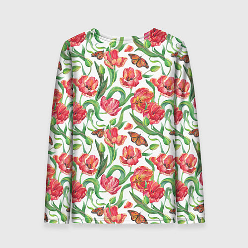 Женский лонгслив Красные тюльпаны / 3D-принт – фото 2