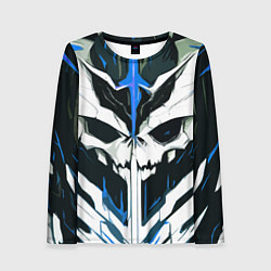Лонгслив женский Абстрактный белый череп и синие полосы, цвет: 3D-принт