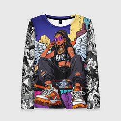 Лонгслив женский Городской ангел - urban style, цвет: 3D-принт