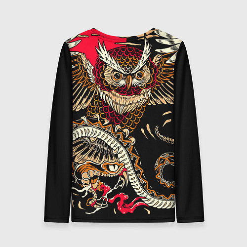 Женский лонгслив Сова и змея - японский стиль / 3D-принт – фото 2