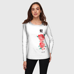 Лонгслив женский Змея и цветы в японском стиле, цвет: 3D-принт — фото 2