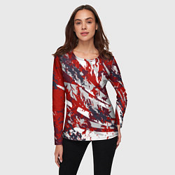 Лонгслив женский Геометрическая абстракция линии на красном, цвет: 3D-принт — фото 2