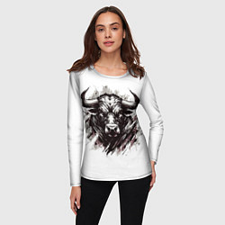 Лонгслив женский Гранж - портрет быка: голова, цвет: 3D-принт — фото 2