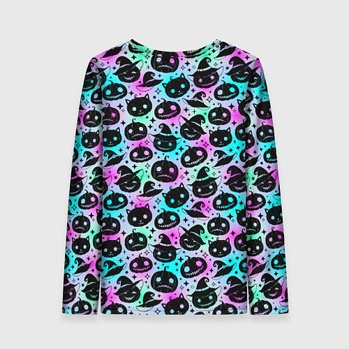 Женский лонгслив Halloween - тыквы на неоновом фоне / 3D-принт – фото 2