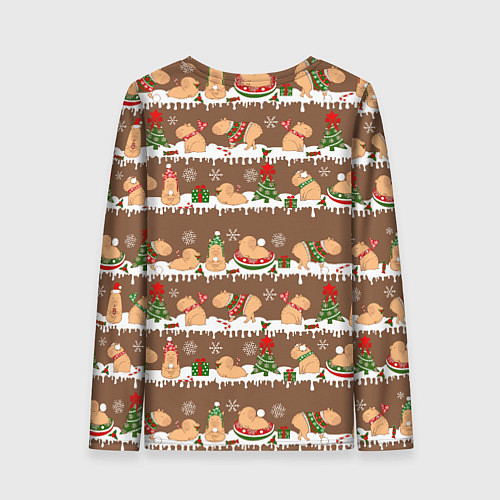 Женский лонгслив Капибары на Новый год и Рождество зимой / 3D-принт – фото 2