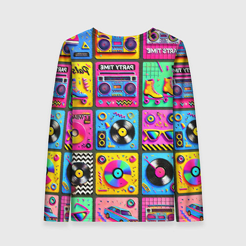 Женский лонгслив Вибрации 90-х вечеринка в стиле ретро / 3D-принт – фото 2