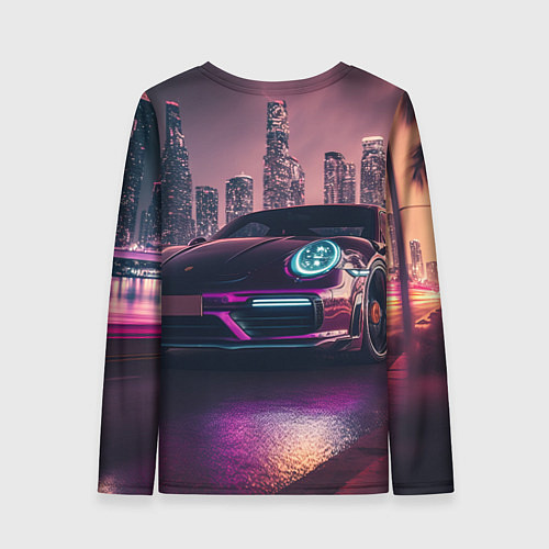 Женский лонгслив Porshe ночной город / 3D-принт – фото 2