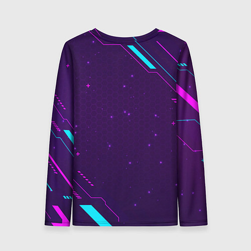 Женский лонгслив Символ Stumble Guys в неоновых цветах на темном фо / 3D-принт – фото 2