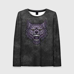 Женский лонгслив Яростный волк на темном фоне