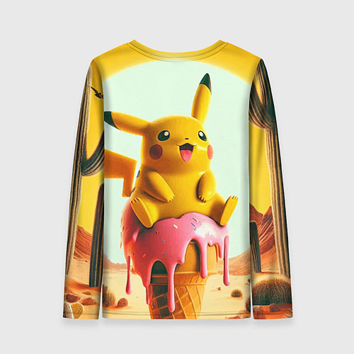 Женский лонгслив Пикачу сидит на мороженом в пустыне / 3D-принт – фото 2