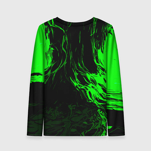 Женский лонгслив Зелёная энергия на чёрном фоне / 3D-принт – фото 2