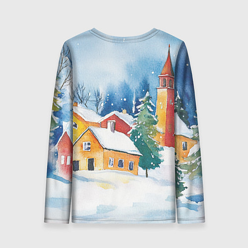 Женский лонгслив Новогодний праздничный город / 3D-принт – фото 2