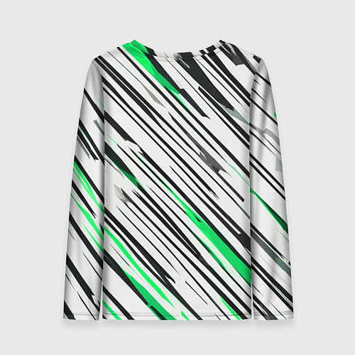 Женский лонгслив Диагональные чёрно-зелёные полосы на белом фоне / 3D-принт – фото 2
