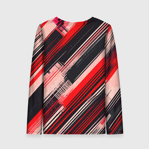 Женский лонгслив Красные диагональные полосы на чёрном фоне / 3D-принт – фото 2